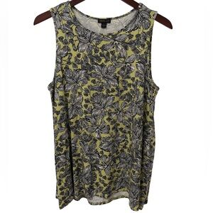 J Jill Wearever Women's Size Medium Green With Black Floral Sleeveless Top